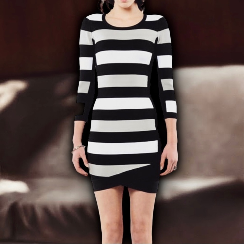 BCBG Max Azria Black & White Striped ‘Kendall’ Bandage Mini Dress Size XS